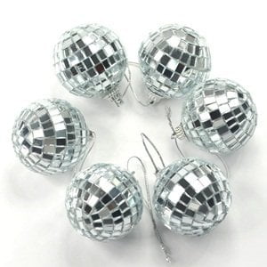 12 pcs 1.6 Inch Christmas Ball Mirror Party Disco Ball Xmas Tree Ornament Decoration with Cosmos Fastening Strap 